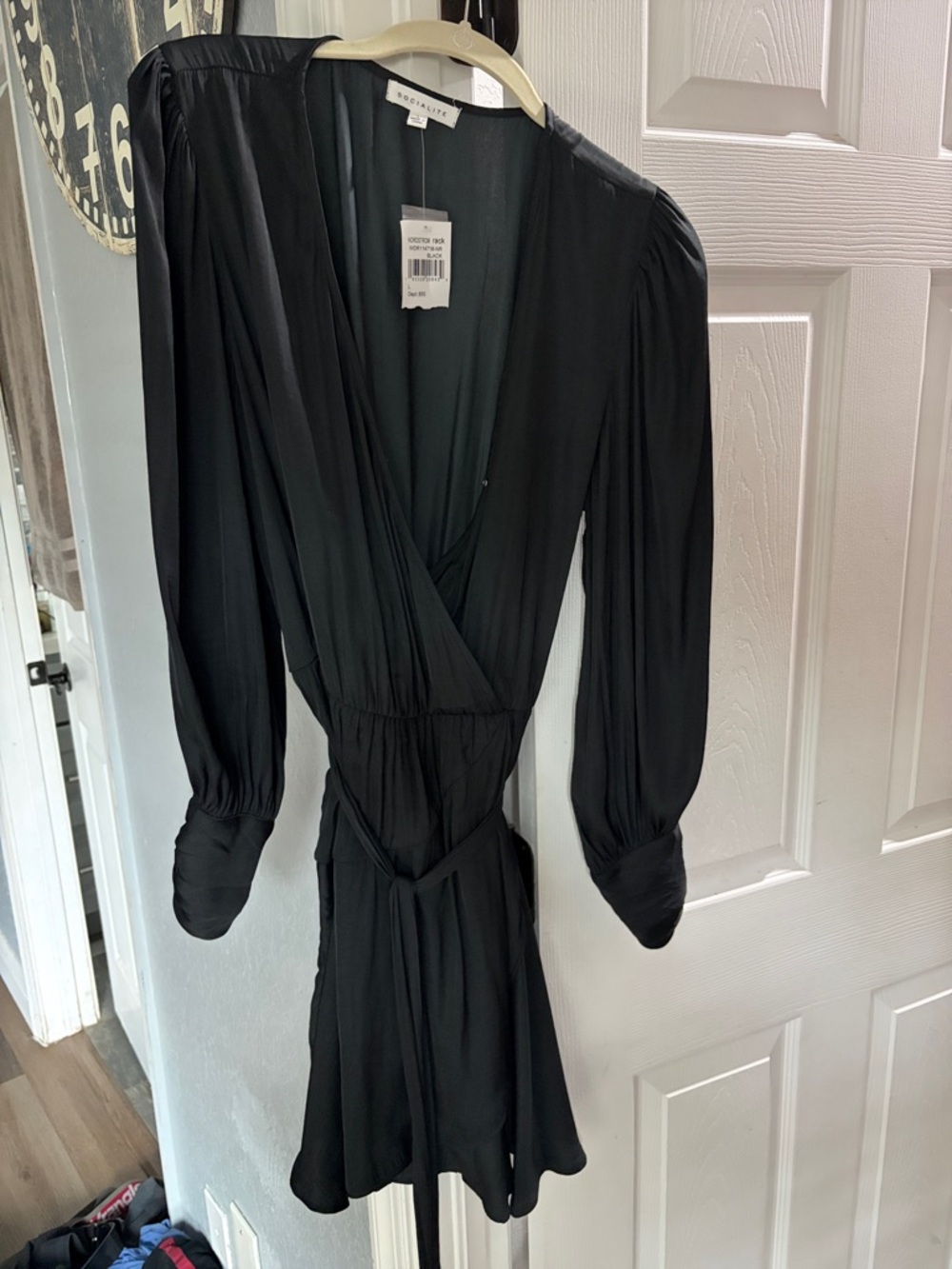 Socialite Black Wrap Long-Sleeve Mini Dress
